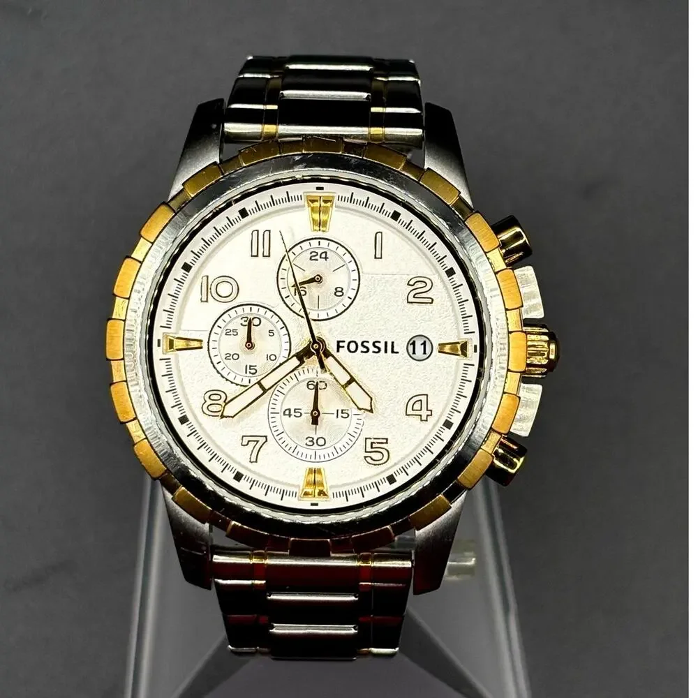 Fossil Dean FS4795 Two-Tone Chronograph Silver Dial 45mm Men's Watch